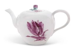 A Marcolini Meissen teapot and cover decorated in puce Camaieu with a floral design with matching