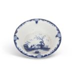 A Worcester porcelain patty pan decorated in underglaze blue with the speared bird pattern, 12cm