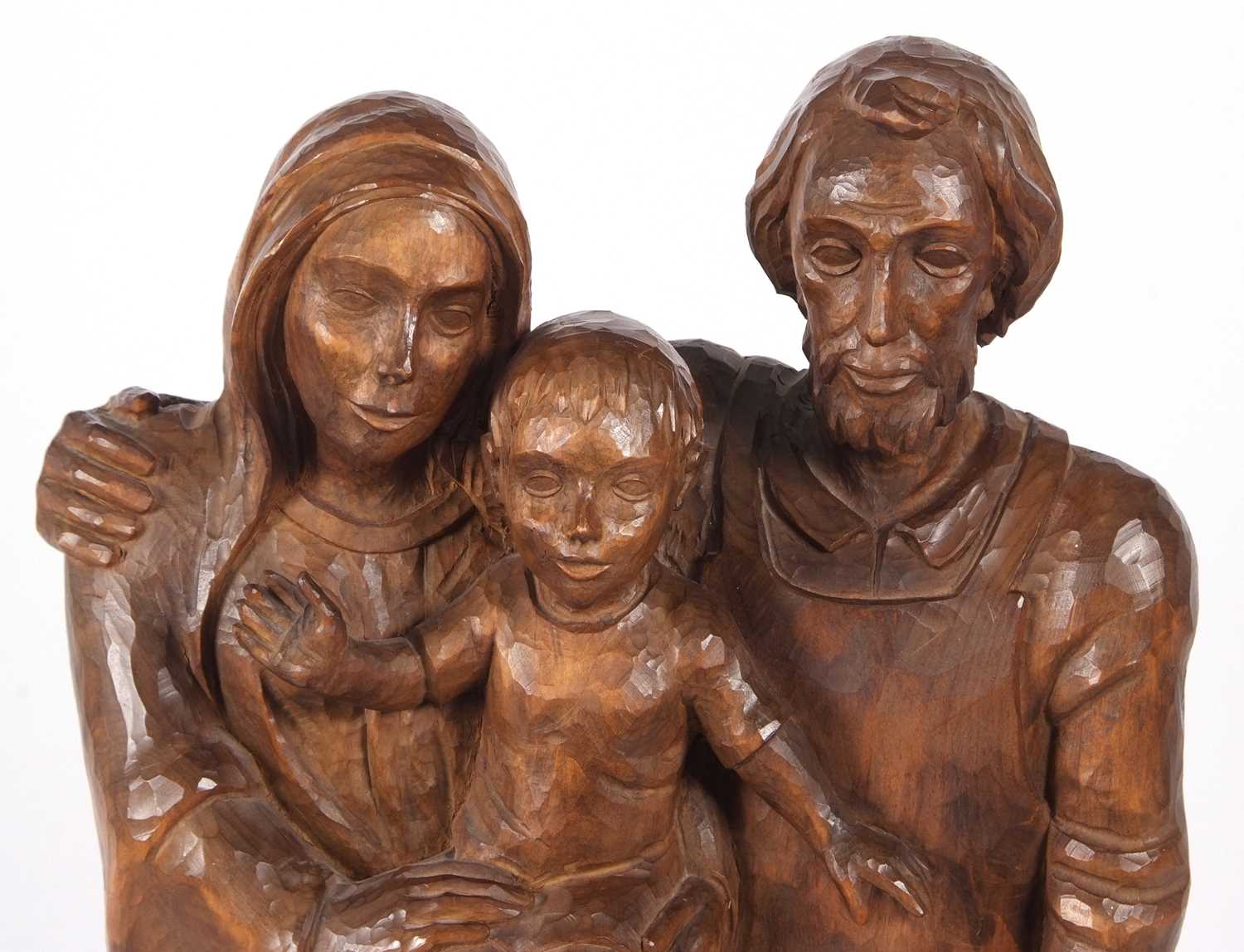 A contemporary carved oak figure group, Mary, Joseph and the baby Jesus, initialled AW to the - Image 2 of 7