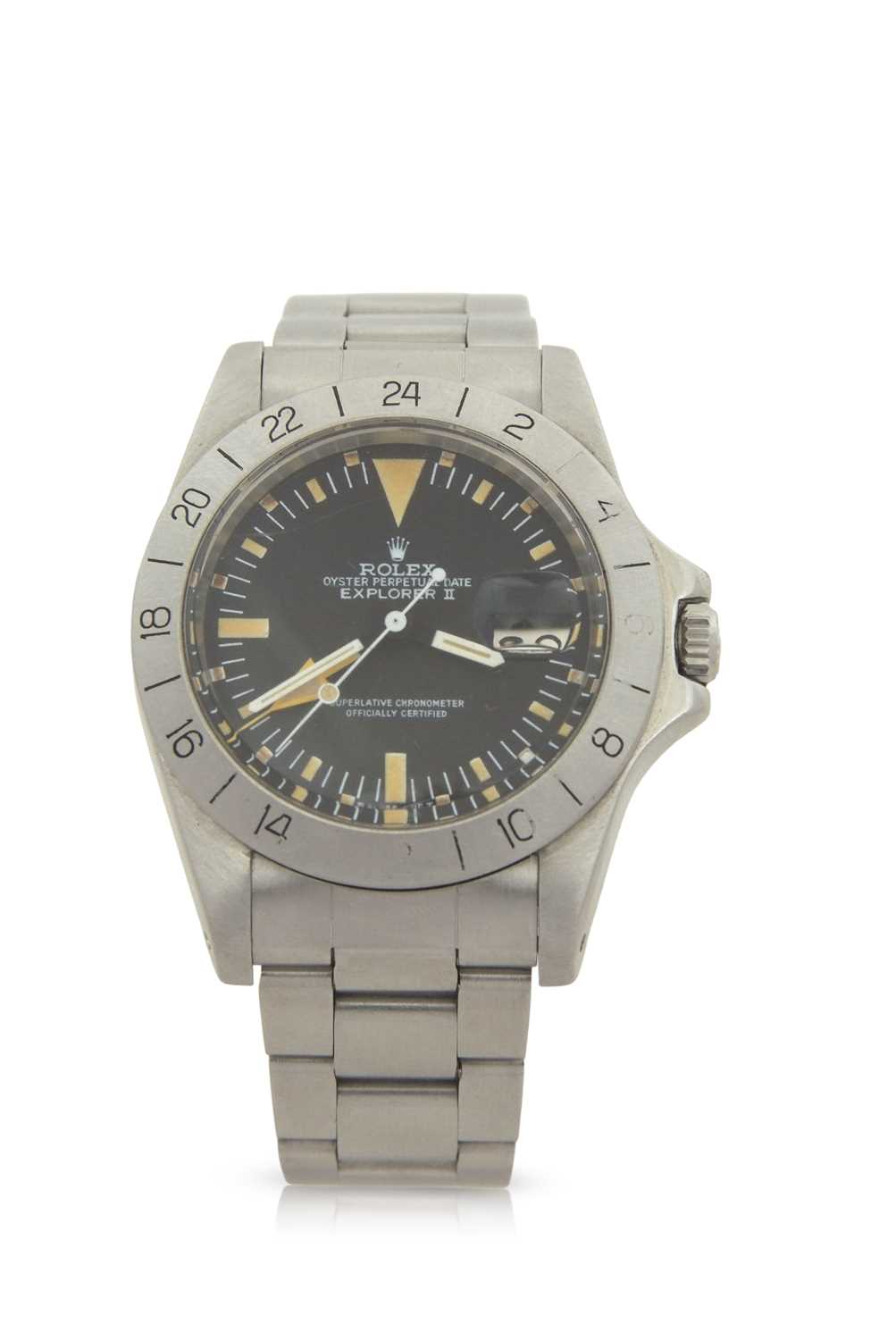 A Rolex Explorer II 1655 "Steve McQueen" 1979, the watch features an automatic movement with a black