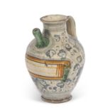 An Italian Maiolica syrup jar with typical blue sponged decoration, vacant title cartouche edged