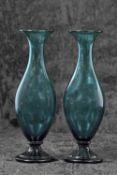Rare pair of George III Bristol green glass vases of slender form, baluster shape bowl with