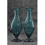 Rare pair of George III Bristol green glass vases of slender form, baluster shape bowl with