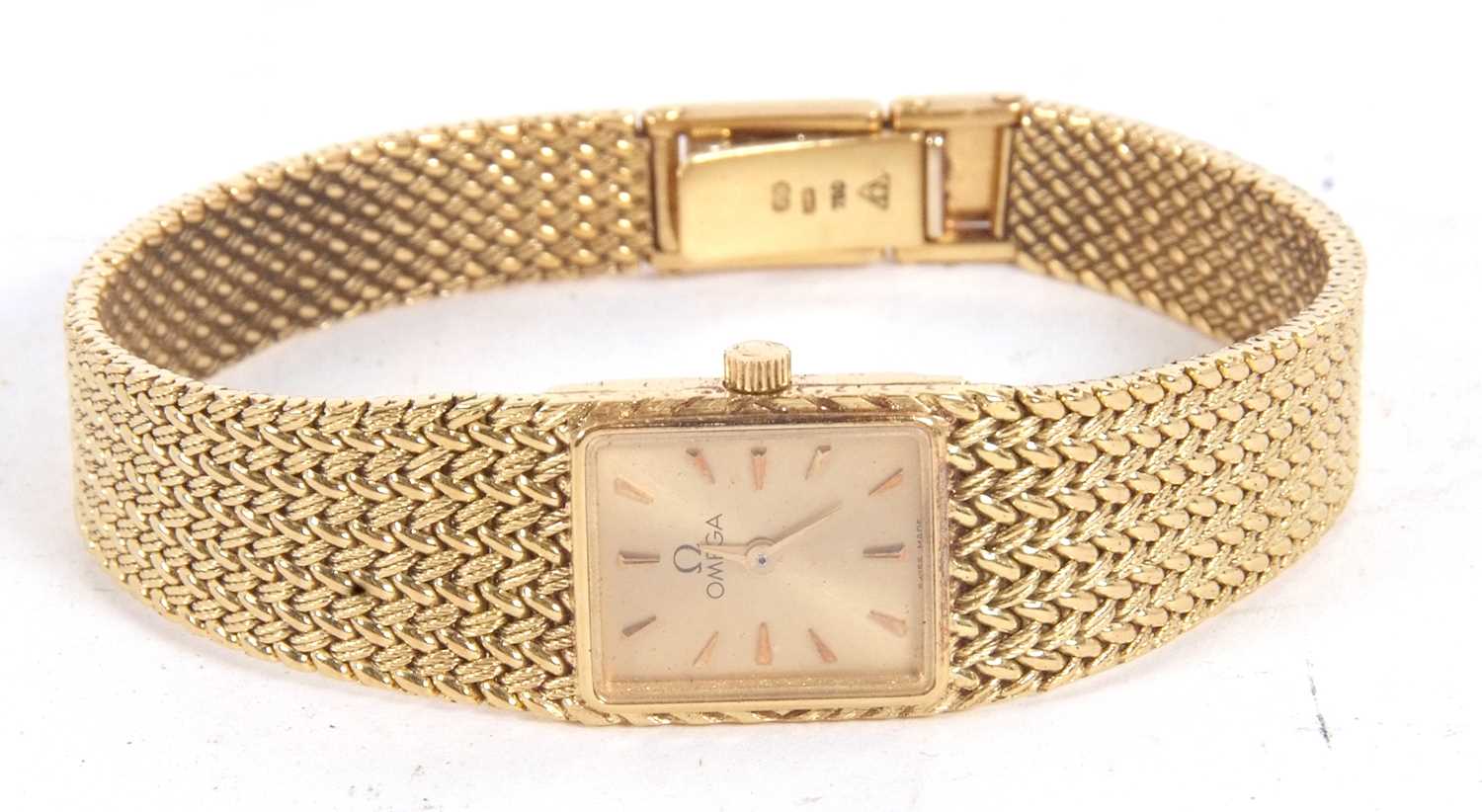 An 18ct gold ladies Omega wristwatch, the watch is stamped 18k and 750 on the clasp and on the - Image 2 of 8