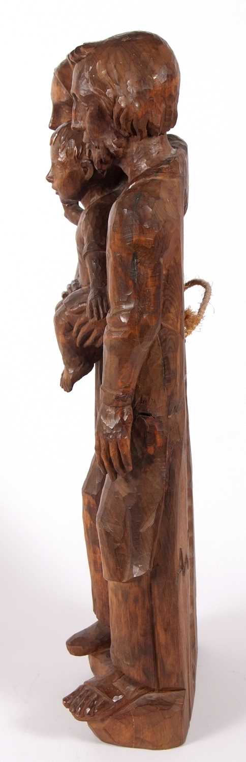 A contemporary carved oak figure group, Mary, Joseph and the baby Jesus, initialled AW to the - Image 3 of 7