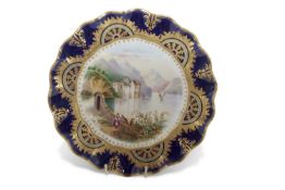 19th Century Derby plate the centre painted with an Italian landscape scene, signed by J Allen