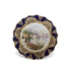 19th Century Derby plate the centre painted with an Italian landscape scene, signed by J Allen