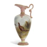 A Royal Worcester George Granger & Co ewer with pierced lip, painted with a pheasant against