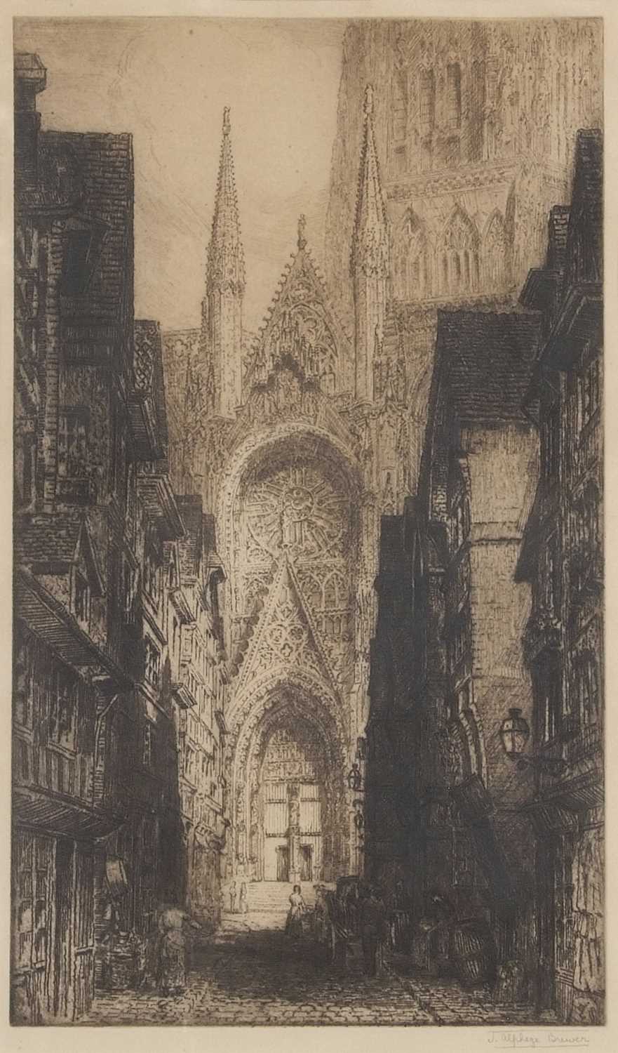 James Alphege Brewer (British,1881-1946), inscribed on verso: "Continental Cathedral Ediface - - Image 2 of 4