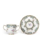 Chelsea Derby caudle cup and saucer with floral sprays and geometric design in turquoise, saucer