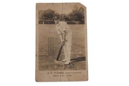 Cricketing postcard featuring Jack Hobbs (Surrey & England 1915) the reverse with autograph of