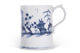 A early Lowestoft mug or tankard with loop handle and slightly flared shape, circa 1762 with early