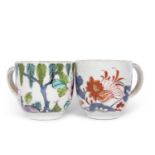 Two Bow porcelain cups the first with an Imari design, circa 1760, the second with an earlier