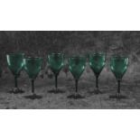 Rare set of six Bristol green wine glasses, early 19th Century with ogee bowls, collar stem, on