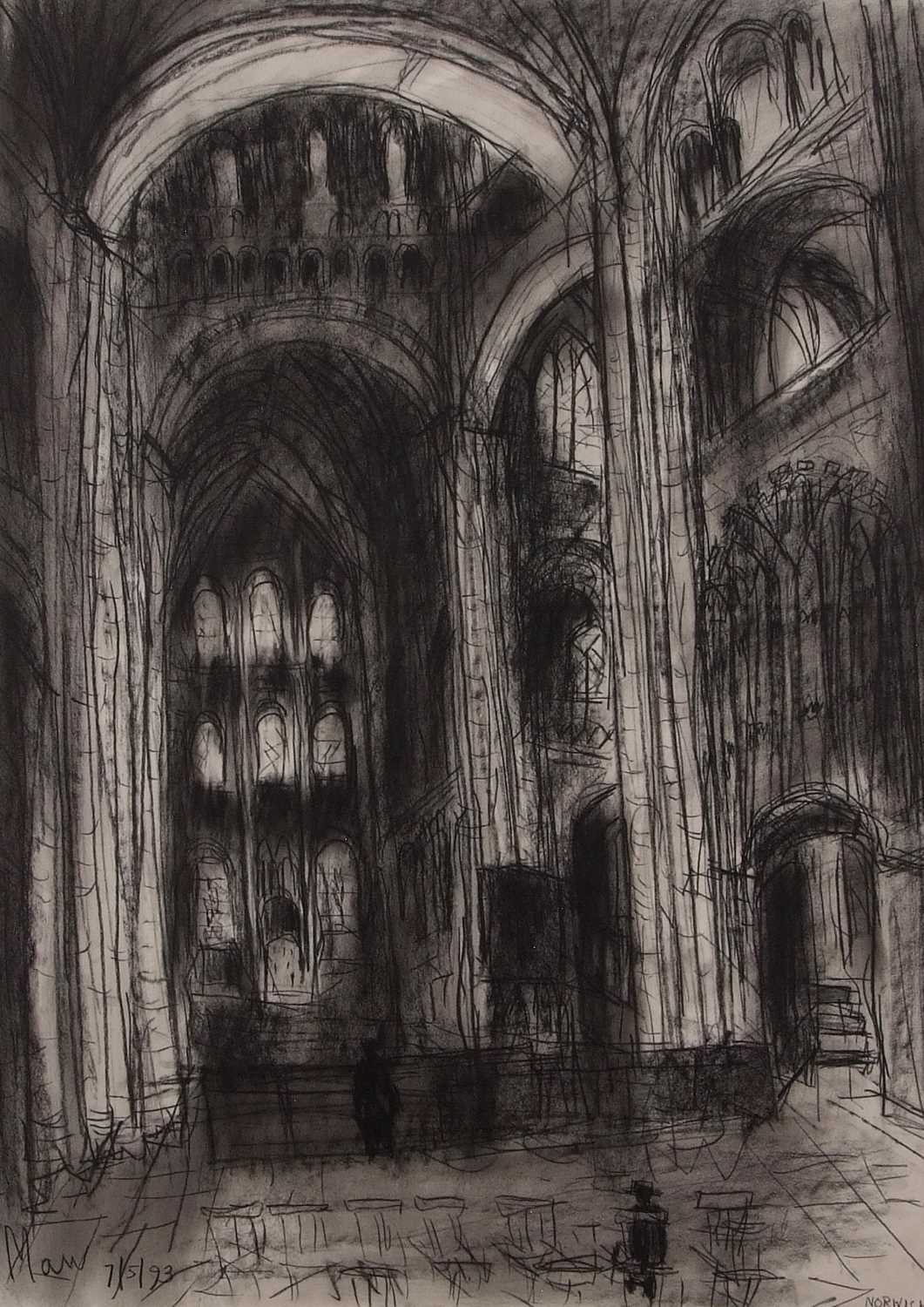 Leslie Marr (British,1922-2021), 'Norwich Cathedral', compressed charcoal on paper, signed and dated - Image 2 of 3