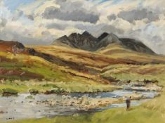 John Lines RBSA RSMA (British, b.1938) "Destitution Road", Wester Ross, oil on board, signed,11.