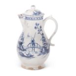 A Lowestoft porcelain jug and cover circa 1765, decorated in underglaze blue over the Chinoiserie