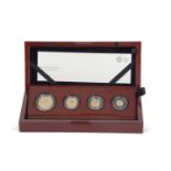 The Sovereign 2018 Four Coin gold proof set, issued by The Royal Mint, number 202 of 300, comprising