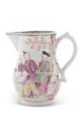 A Lowestoft sparrow beak jug circa 1770 with polychrome design of Chinese figures against a tree,
