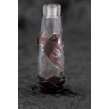 Scent bottle (lacking stopper) with cameo decoration of a fish and flowers, 8cm high