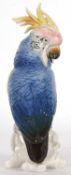 Karl Ens porcelain model of a parrot seated on a branch, 27cm high