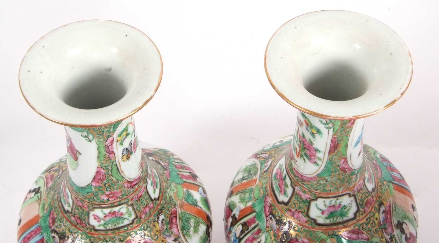 A pair of 19th Century Cantonese porcelain vases of baluster shape with typical designs of - Image 4 of 5