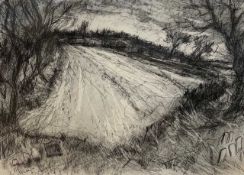 Leslie Marr (British,1922-2021), 'Winter Landscape, Wickmere, Norfolk' compressed charcoal on paper,