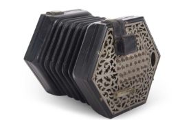 A Lachenal English 56 button concertina c.1900 in ebonised case with silvered ends in original
