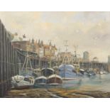 Jack Rigg (British, b.1927), 'Whitby Harbour Low Tide', oil on canvas, signed, dated 1973 on