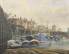 Jack Rigg (British, b.1927), 'Whitby Harbour Low Tide', oil on canvas, signed, dated 1973 on