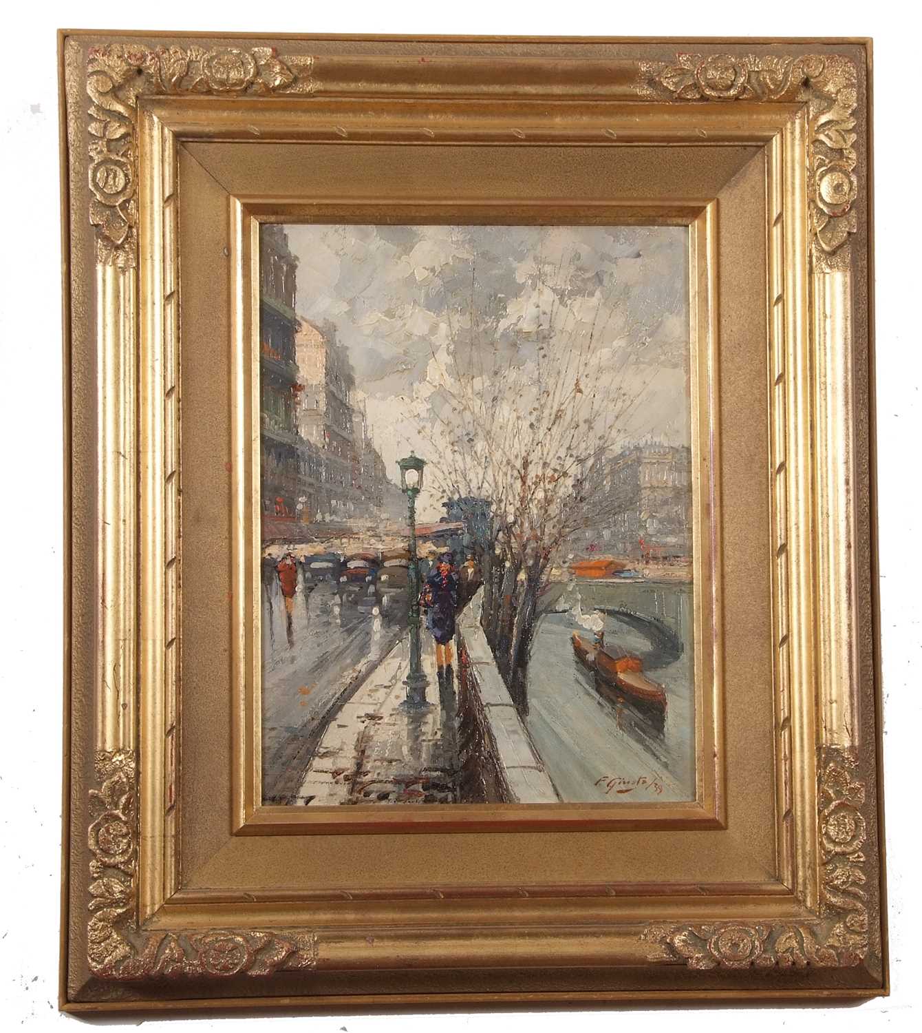 Fausto Giusto (Italian,1867-1941), Le Pont Royal and Pavillion de Flore, Paris, oil on board, signed - Image 8 of 9