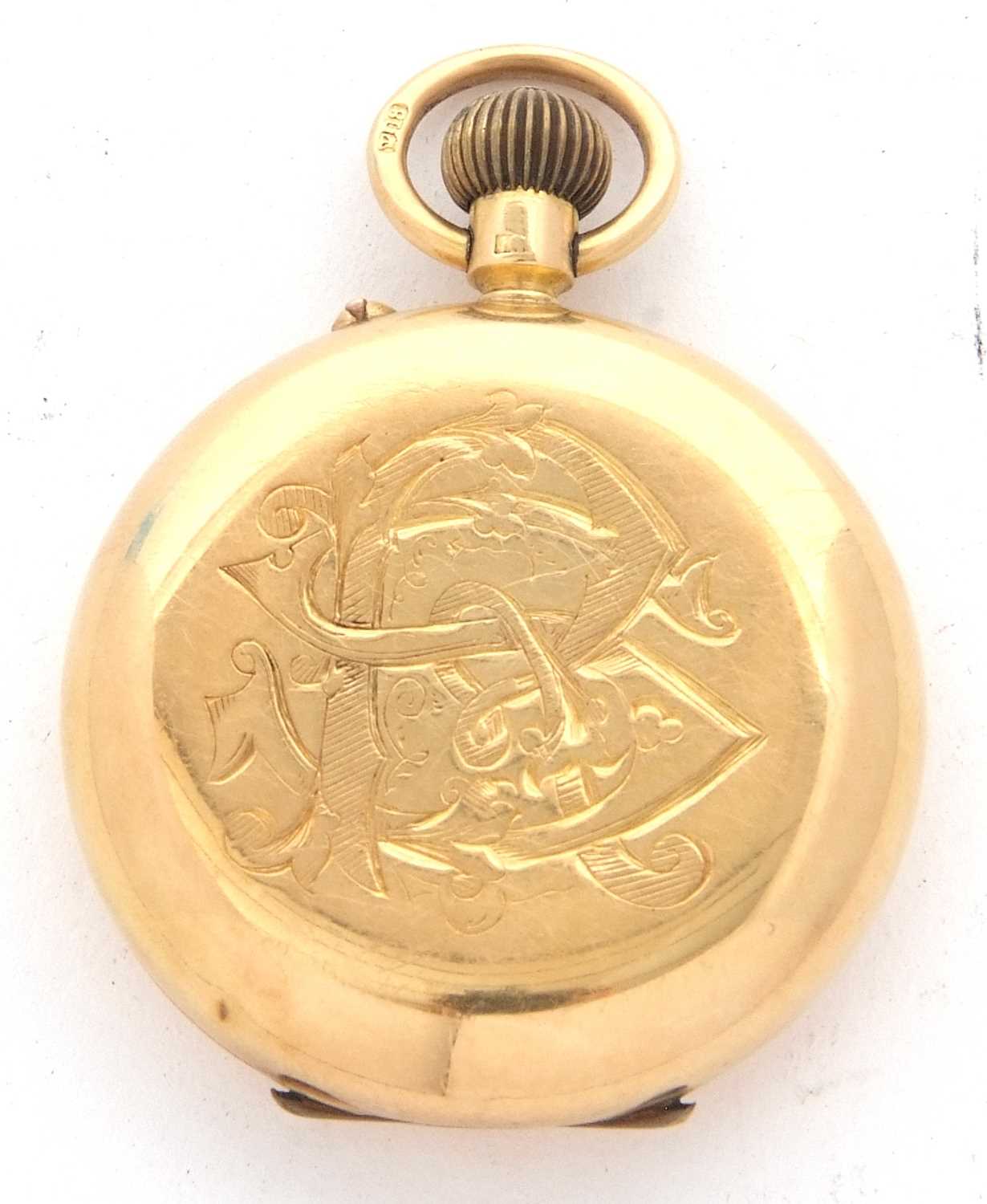 An 18ct gold half Hunter pocket watch stamped 18 inside of the case back and the front of the - Image 5 of 7