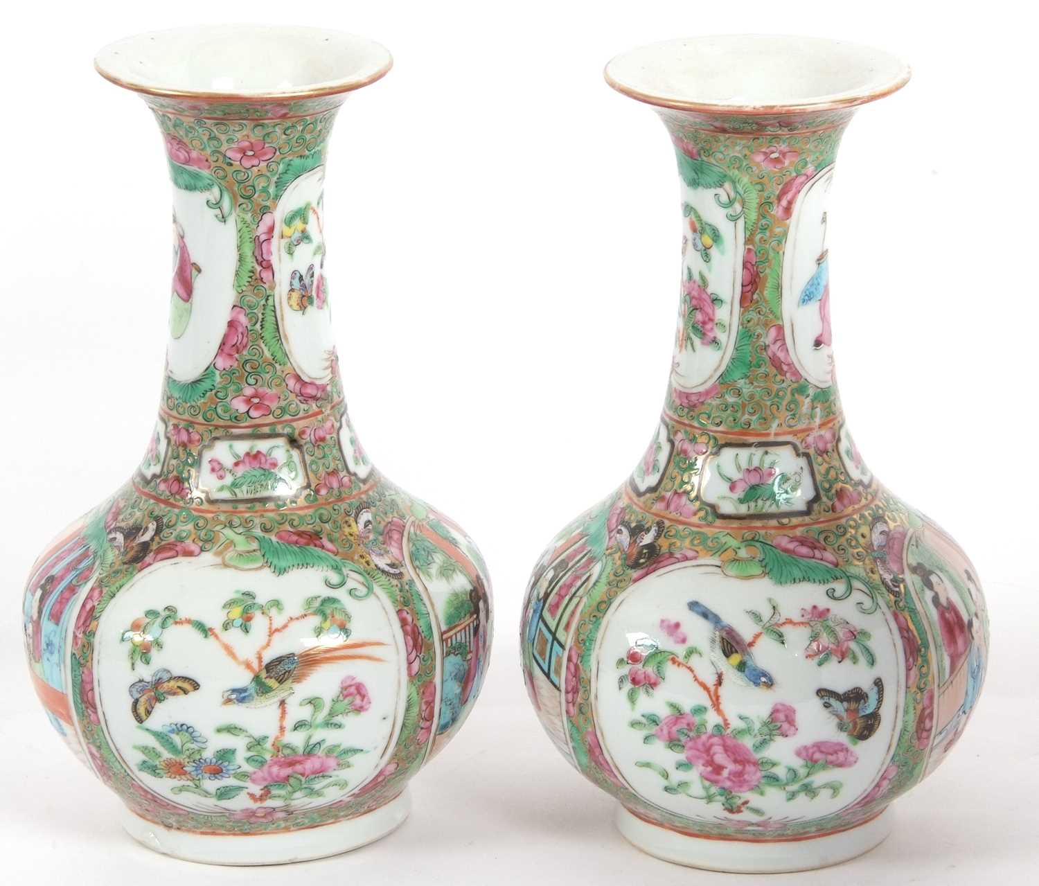 A pair of 19th Century Cantonese porcelain vases of baluster shape with typical designs of - Image 3 of 5