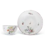 18th Century Bristol hard paste tea bowl and saucer, circa 1775, decorated in Meissen style with