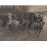 Sir Alfred Munnings KCVO PRA RI (British,1878-1959), A highwayman pursues coach and horses,