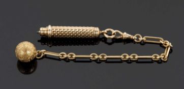 An 18ct chain, fob and S.Morden & Co pencil, the rectangular links with lobster clasp stamped 18,