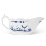 Large Lowestoft porcelain sauce boat painted with the two porter landscape pattern, 20cm long