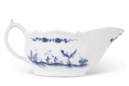 Large Lowestoft porcelain sauce boat painted with the two porter landscape pattern, 20cm long