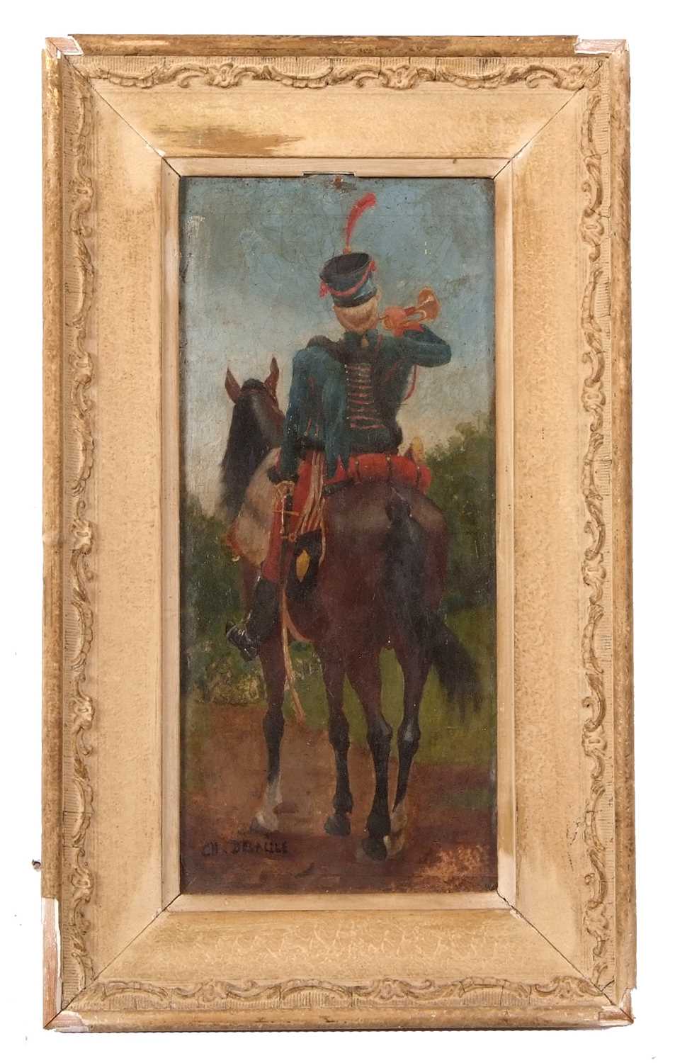 Charles Detaille (French,1852-1894, brother of Edouard Detaille), Bugle boy on horseback, oil on - Image 2 of 9