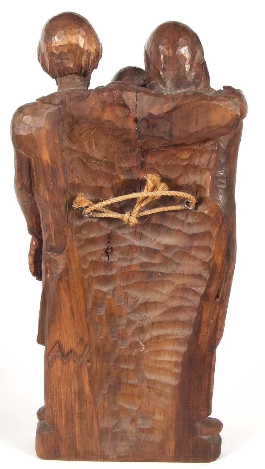 A contemporary carved oak figure group, Mary, Joseph and the baby Jesus, initialled AW to the - Image 4 of 7