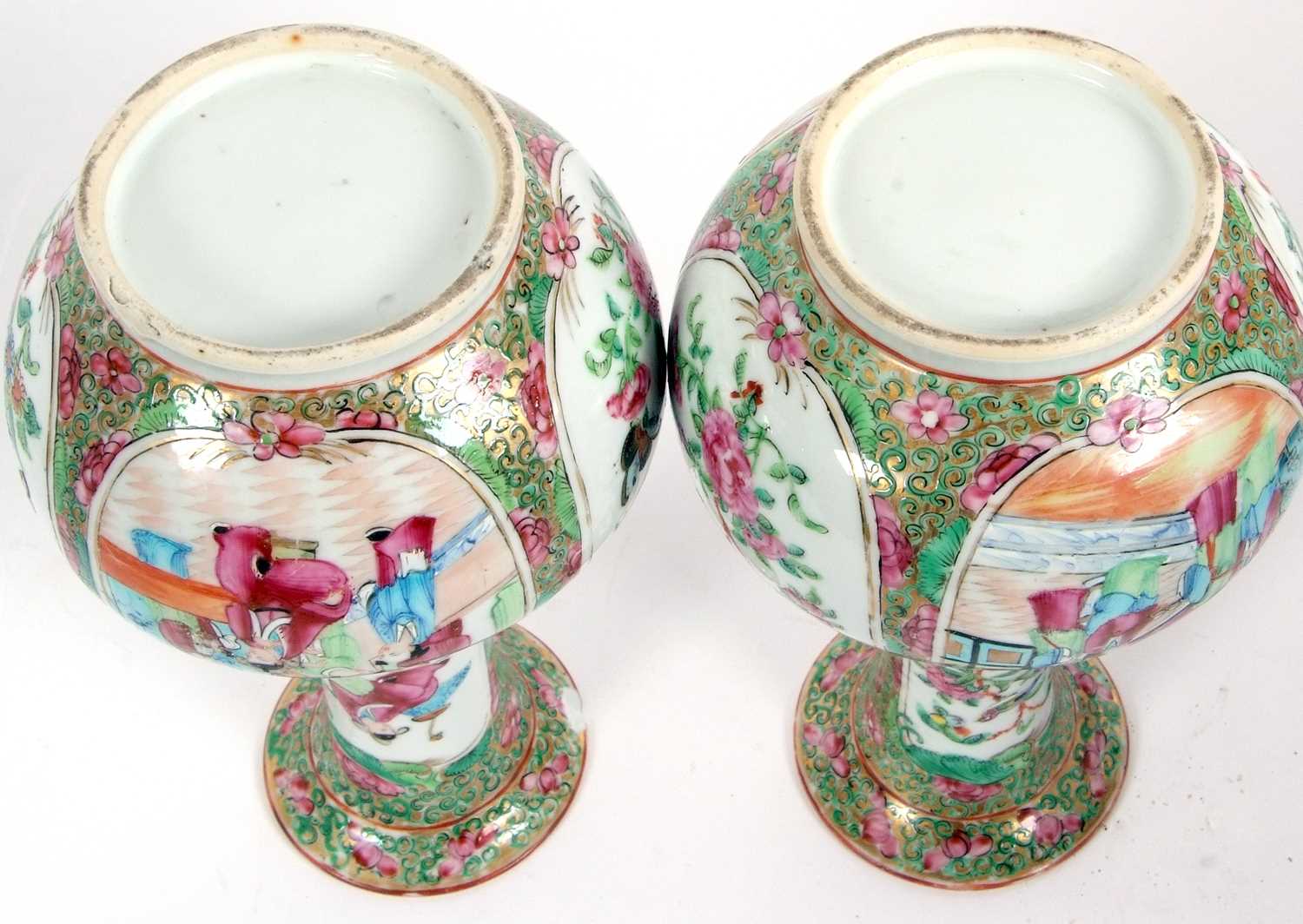 A pair of 19th Century Cantonese porcelain vases of baluster shape with typical designs of - Image 5 of 5
