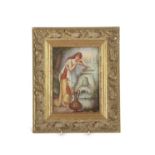 Framed 19th Century porcelain plaque of a classical lady leaning against a fountain in KPM style