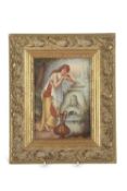 Framed 19th Century porcelain plaque of a classical lady leaning against a fountain in KPM style