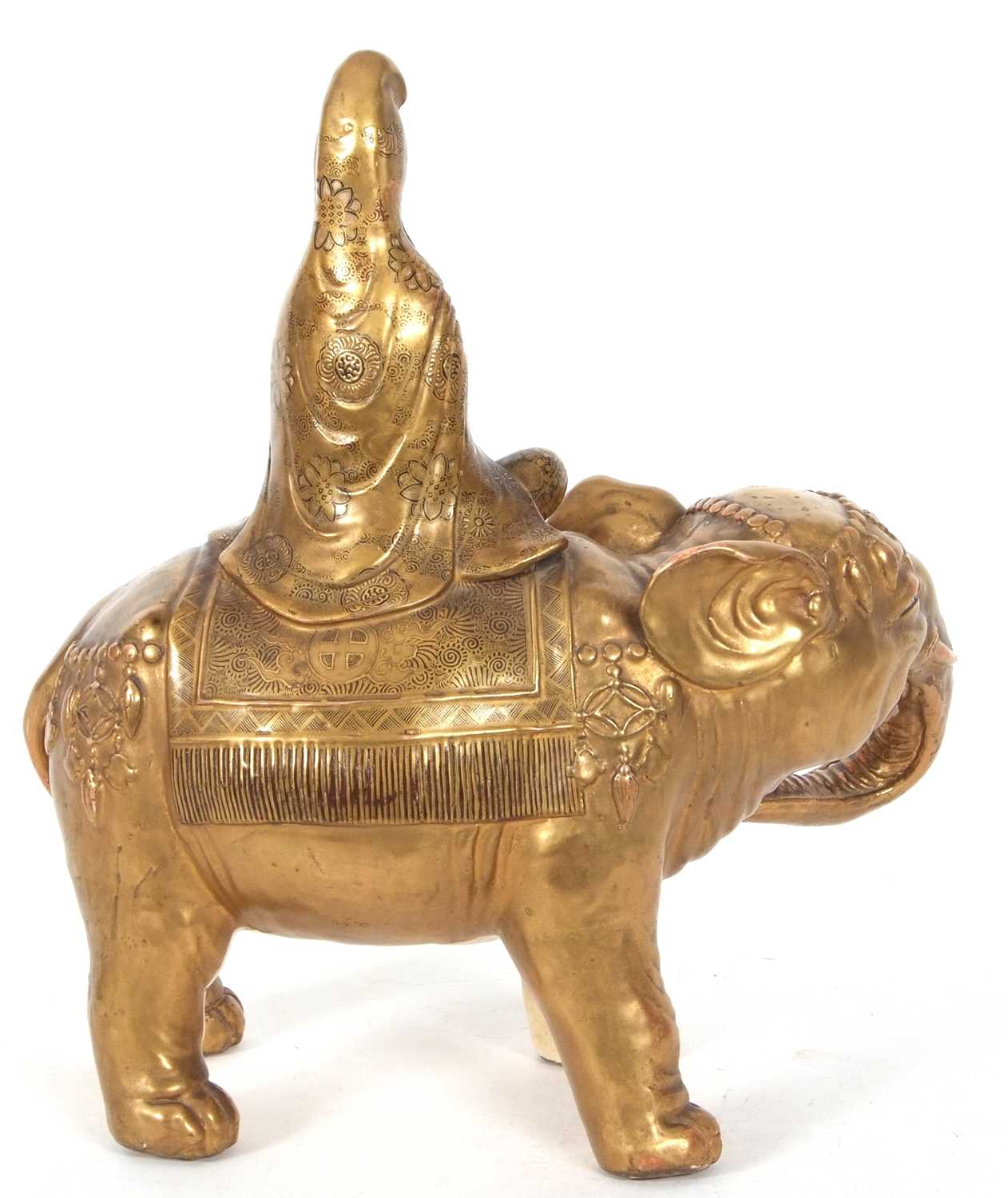 A Japanese Meiji period Satsuma model of an elephant with Geisha seated on its back - Image 4 of 9