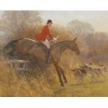 Frederick J. Haycock (British, b.1948), Huntsman on horseback with hounds, oil on canvas, signed,