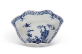 A Worcester porcelain hors d'oeuvres dish decorated with a design of willow tree and bird within