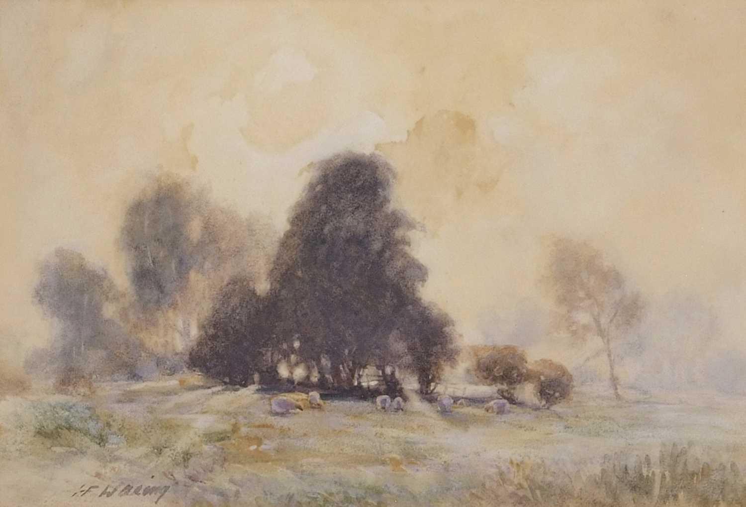 Henry Frank Waring (fl.1900-1928), a pastoral scene with grazing sheep, watercolour, signed,