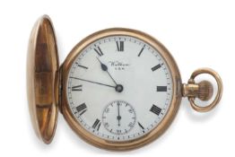 A Waltham USA 9ct Hunter pocket watch, stamped 375 inside the case back and the movement cover