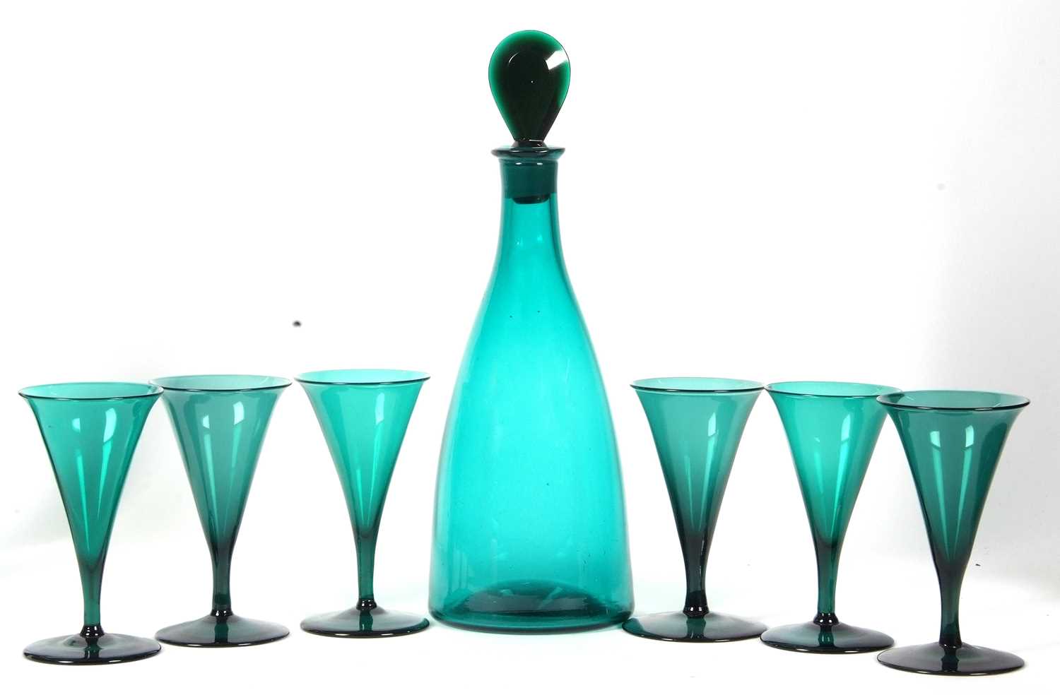 A 19th Century Bristol glass decanter and stopper of mallet shape together with six wine glasses all - Image 2 of 3