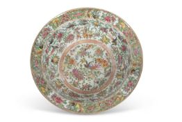 A further large Cantonese porcelain bowl, 19th Century, with famille vert/rose decoration of flowers